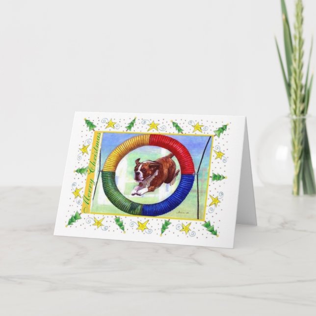 Boxer Agility Dog Blank Christmas Card (Front)