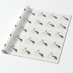 Boxer and Snowman Dog Art Wrapping Paper