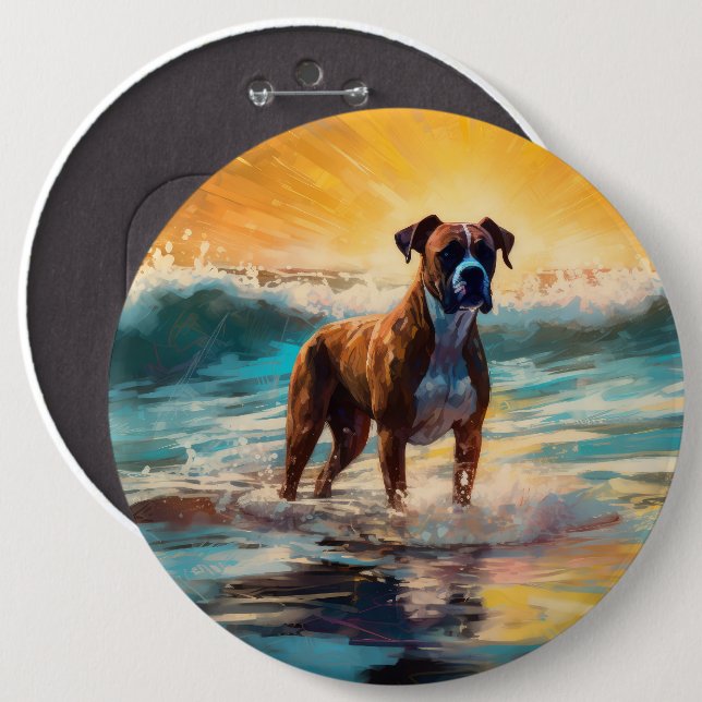 Boxer Beach Surfing Painting 6 Cm Round Badge (Front & Back)