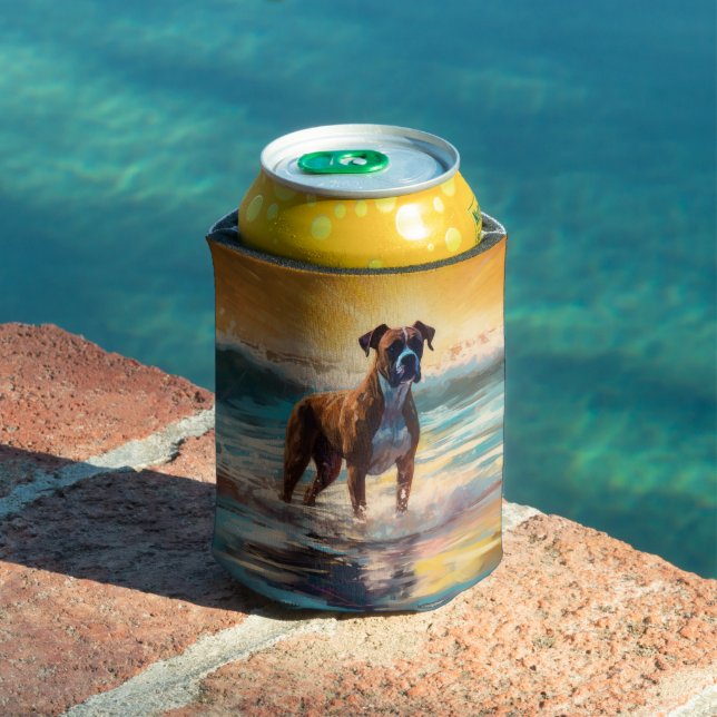 Boxer Beach Surfing Painting Can Cooler (In Situ Pool)