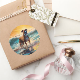 Boxer Beach Surfing Painting Classic Round Sticker