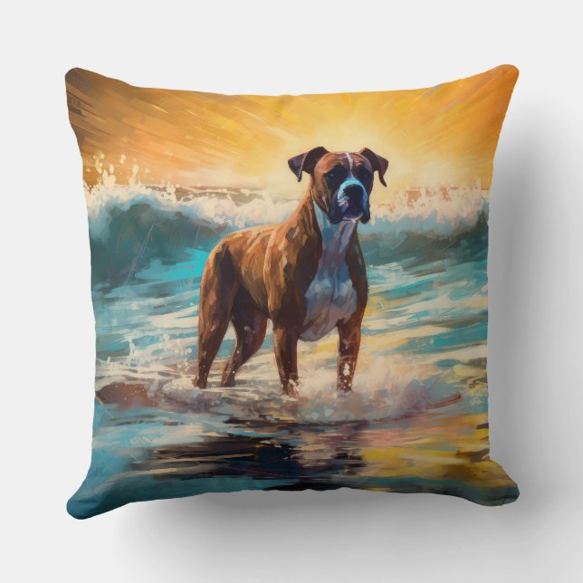 Boxer Beach Surfing Painting Cushion (Back)