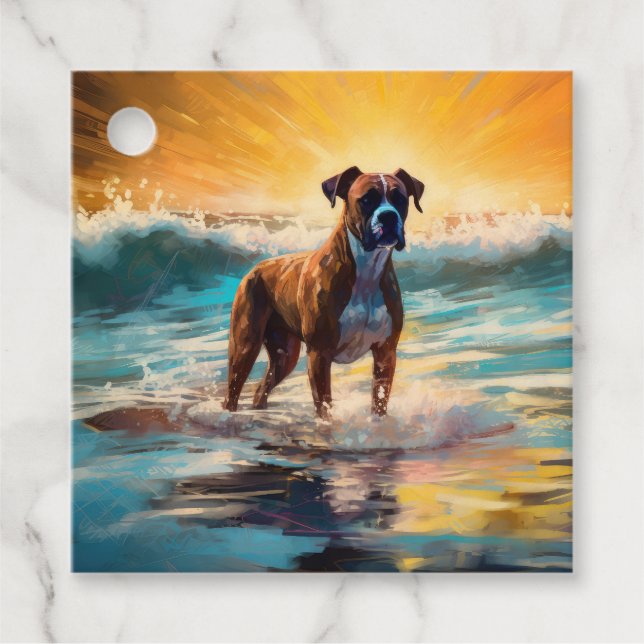 Boxer Beach Surfing Painting Favour Tags (Front)