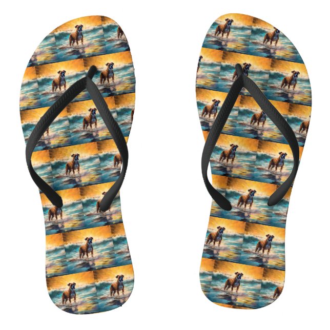 Boxer Beach Surfing Painting Flip Flops (Footbed)