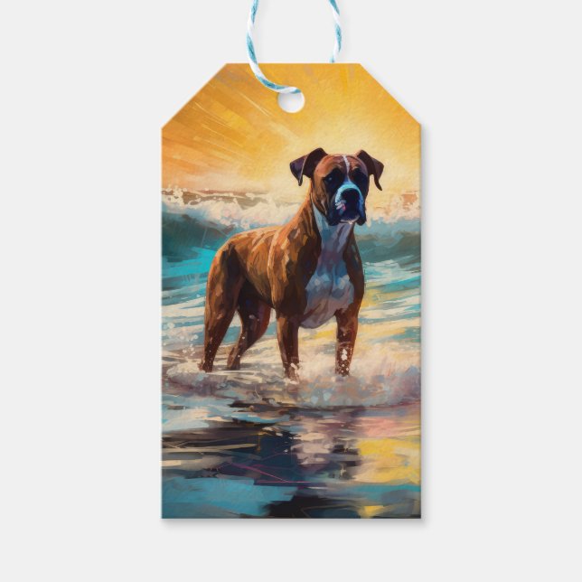 Boxer Beach Surfing Painting Gift Tags (Front)