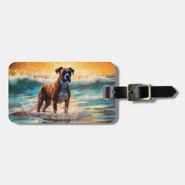 Boxer Beach Surfing Painting Luggage Tag (Front Horizontal)