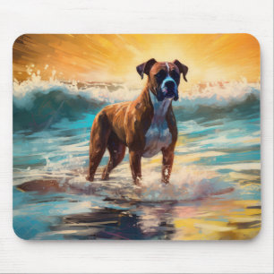 Boxer Beach Surfing Painting Mouse Mat