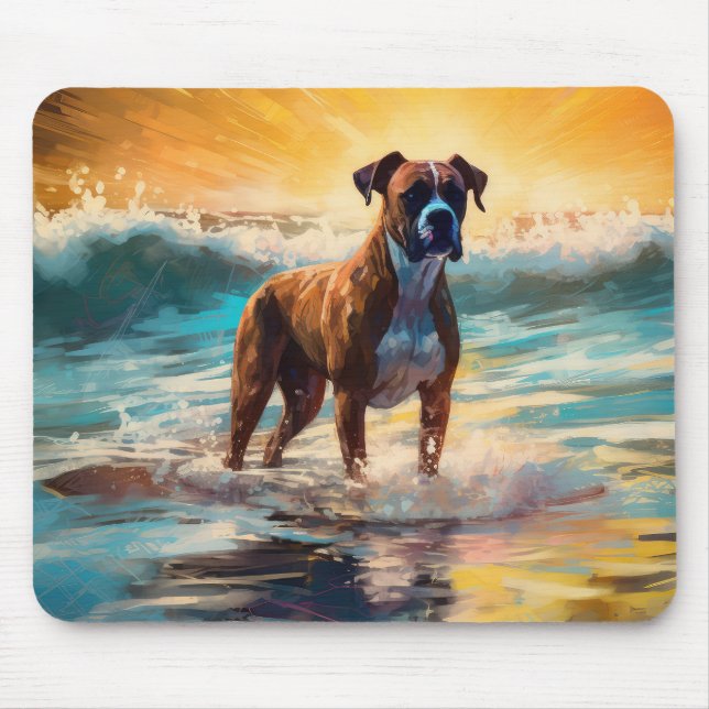 Boxer Beach Surfing Painting Mouse Mat (Front)