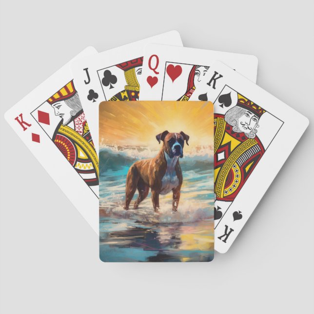 Boxer Beach Surfing Painting Playing Cards (Back)