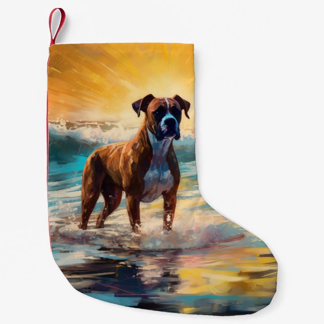 Boxer Beach Surfing Painting Small Christmas Stocking (Front)