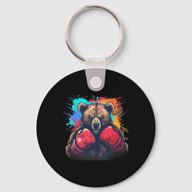 Boxer Bear With Boxing Gloves Kickboxing Funny Box Key Ring (Front)