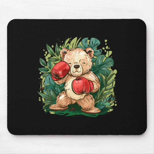 Boxer Bear With Boxing Gloves Kickboxing Funny Box Mouse Mat (Front)