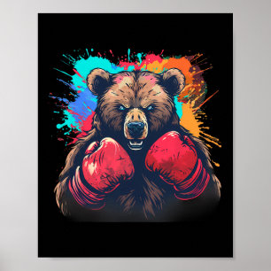 Boxer Bear With Boxing Gloves Kickboxing Funny Box Poster