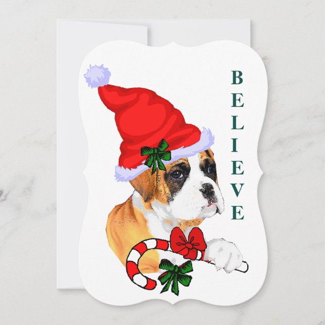 Boxer Believe In Christmas Holiday Card (Front)