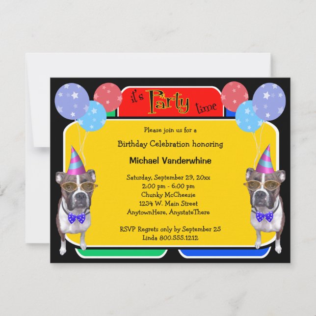 Boxer Birthday Barker Invitation (Front)