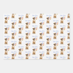 Boxer Birthday Dog Wrapping Paper Sheet