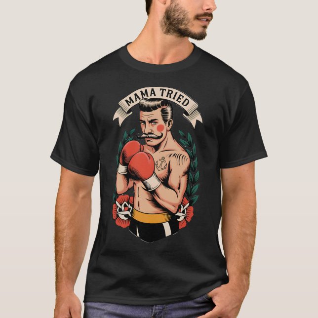 Boxer Boxing American Traditional Tattoo Art Flash T-Shirt (Front)