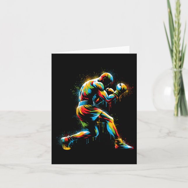 Boxer Boxing Ring Colourful Sport Kickboxer Traini Card (Front)