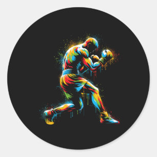 Boxer Boxing Ring Colourful Sport Kickboxer Traini Classic Round Sticker