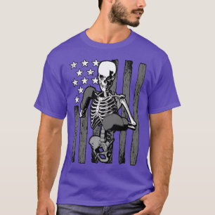 Boxer Boxing Skeleton Athlete Halloween USA Flag T-Shirt