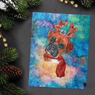 Boxer Breed Dog Christmas Jigsaw Puzzle