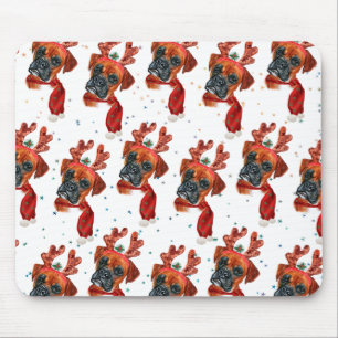 Boxer Breed Watercolor Dog Pattern Stars Christmas Mouse Mat
