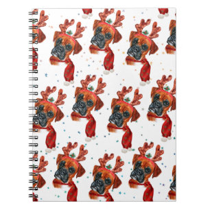 Boxer Breed Watercolor Dog Pattern Stars Christmas Notebook