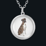 Boxer - brindle (natural ears) silver plated necklace<br><div class="desc">Brindle Boxer gifts. Click on "Customise it" to add your own background,  design element or just add text. Find links to all my Zazzle shops at:  DogArtGifts.com</div>