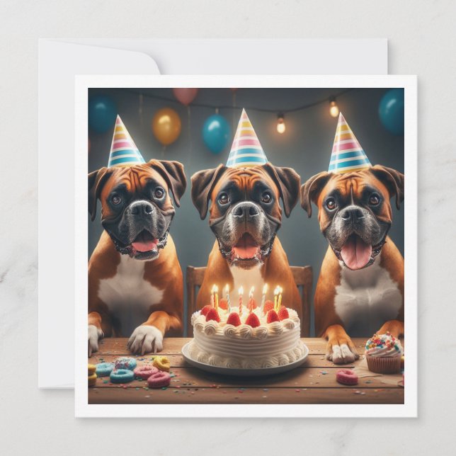 Boxer card, Boxer birthday card, Dog birthday Invitation (Front)