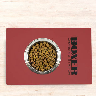 "Boxer Charging Station" Dog Bowl Mat   Red