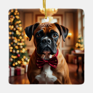 Boxer Christmas Art Ceramic Ornament