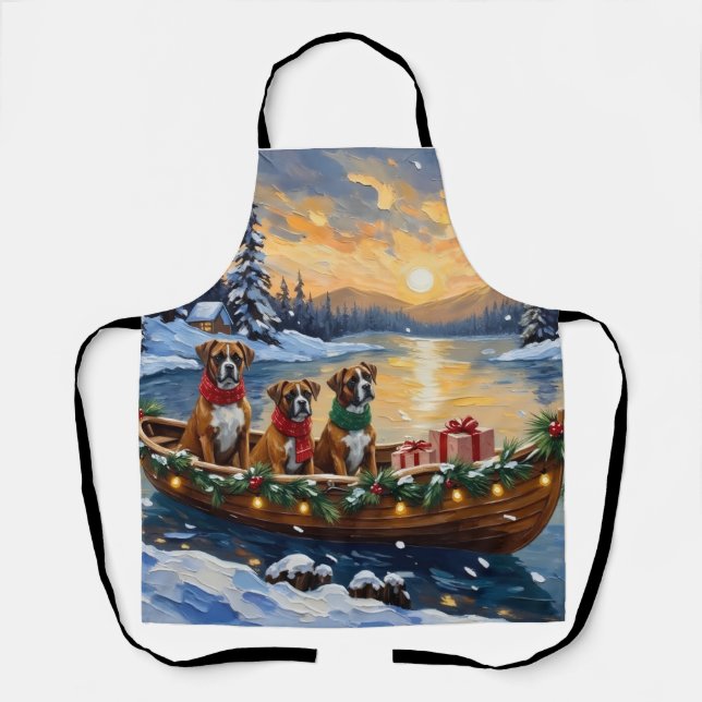 Boxer Christmas Boat Holiday Apron (Front)