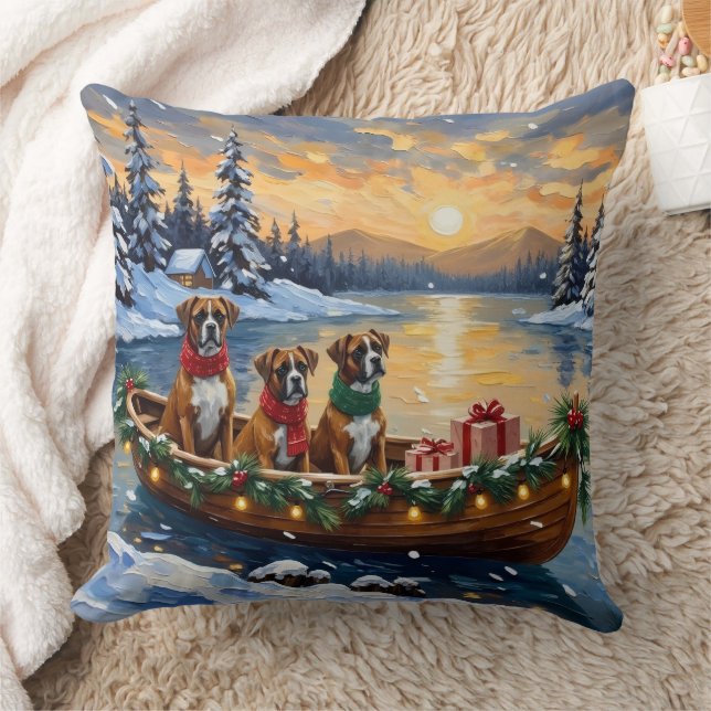 Boxer Christmas Boat Holiday Cushion (Blanket)