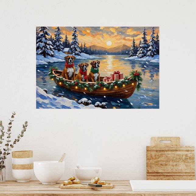 Boxer Christmas Boat Holiday Poster (Kitchen)