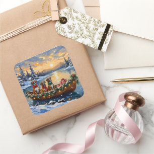 Boxer Christmas Boat Holiday Square Sticker