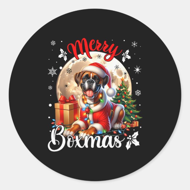 Boxer Christmas Boxer Dog Costume Boxer Xmas Merry Classic Round Sticker (Front)