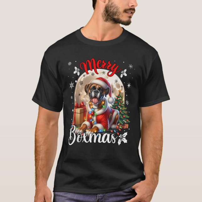 Boxer Christmas Boxer Dog Costume Boxer Xmas Merry T-Shirt (Front)