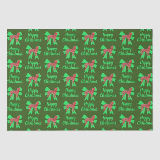 Boxer Christmas Dog & Green Bow Green Tissue Paper (Front)