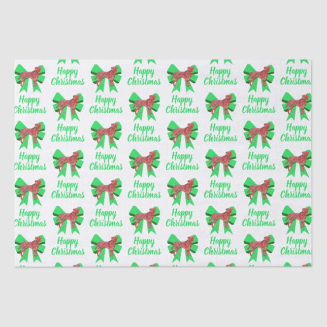 Boxer Christmas Dog & Green Bow White Tissue Paper (Front)