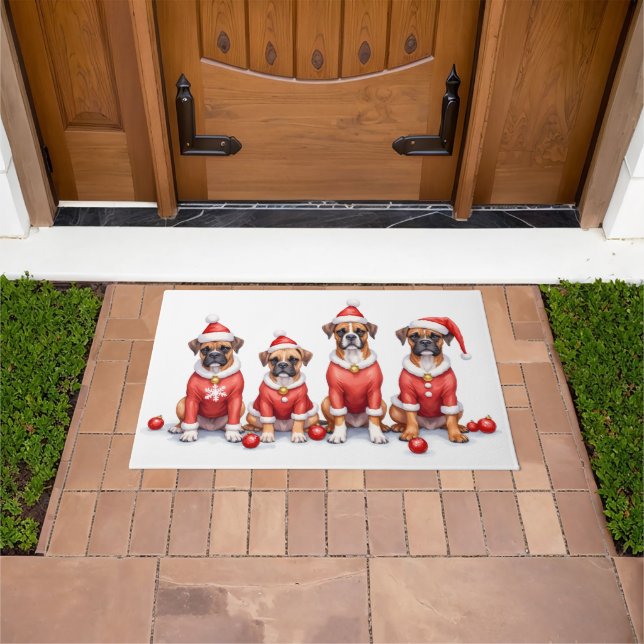 Boxer Christmas Dress Santa Hat Doormat (Outdoor)