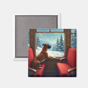 Boxer Christmas Eve Train Ride Painting Magnet