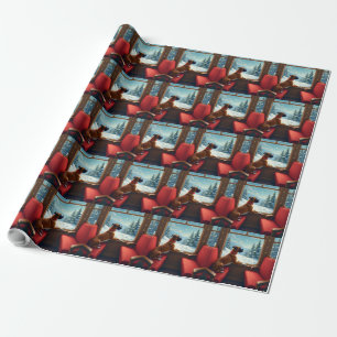Boxer Christmas Eve Train Ride Painting Wrapping Paper