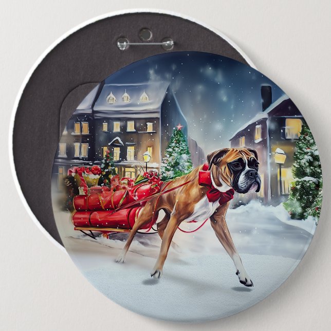 Boxer Christmas Festive Season 6 Cm Round Badge (Front & Back)