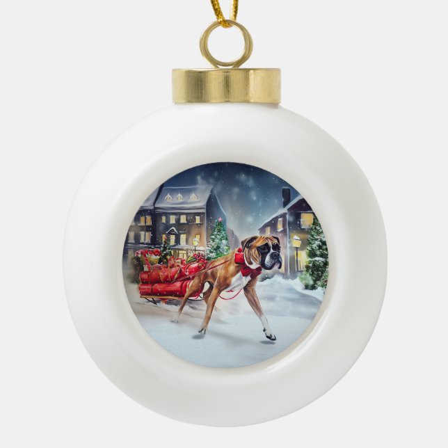 Boxer Christmas Festive Season Ceramic Ball Christmas Ornament (Front)