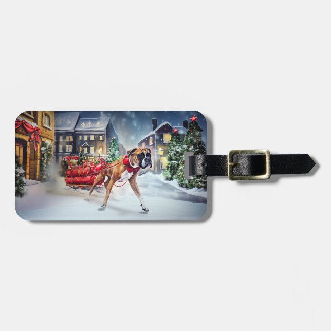 Boxer Christmas Festive Season Luggage Tag (Front Horizontal)