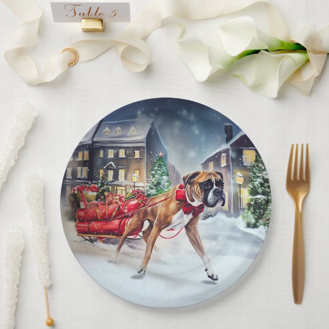 Boxer Christmas Festive Season Paper Plate (Wedding)