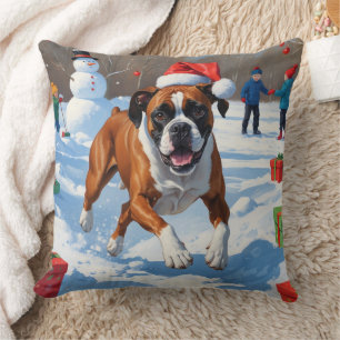 Boxer Christmas Festive Snow Scene Cushion
