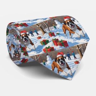 Boxer Christmas Festive Snow Scene Tie