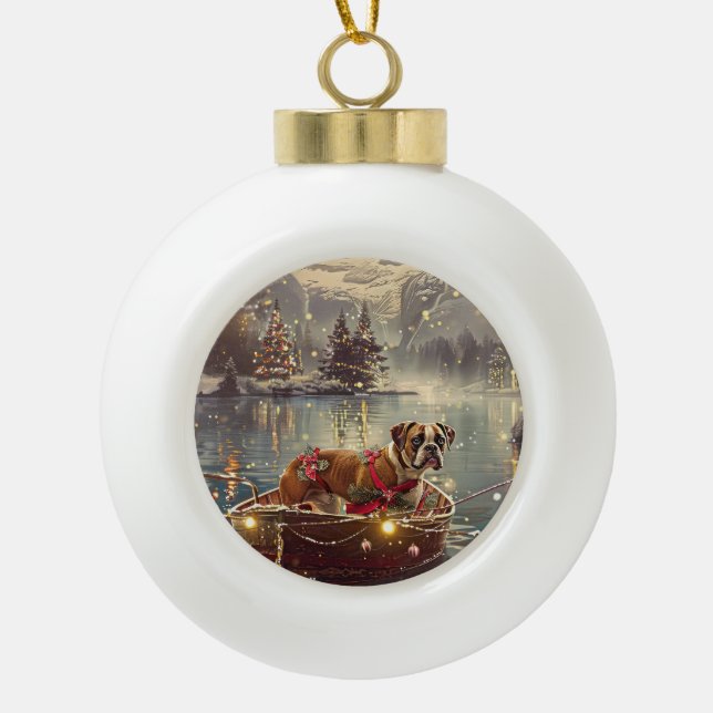 Boxer Christmas Festive Voyage Ceramic Ball Christmas Ornament (Front)