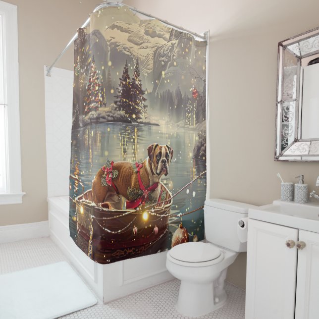 Boxer Christmas Festive Voyage Shower Curtain (In Situ)